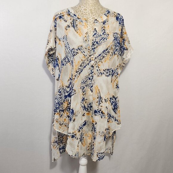 Chico's Size 3/16 Sheer Chiffon Paisley Print Short Sleeve Bat Wing Pullover Top - Picture 1 of 14